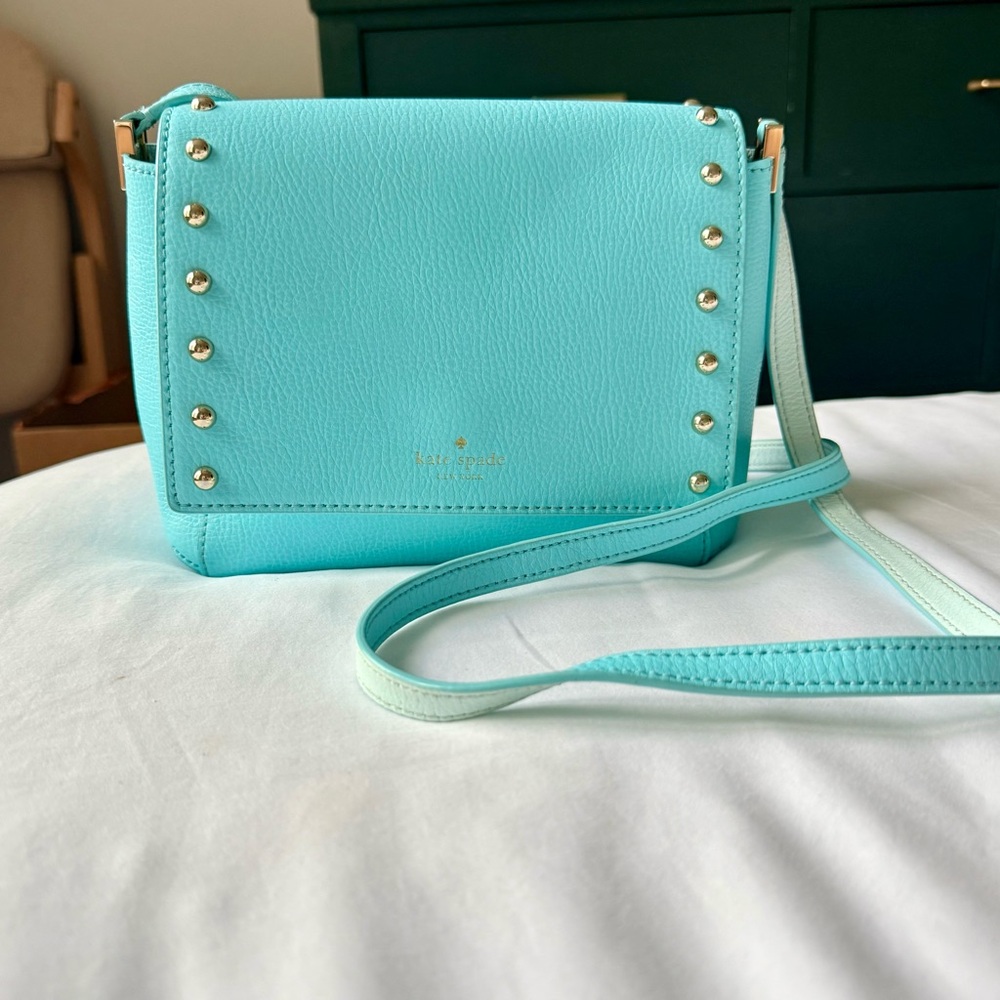 Kate Spade Aqua Crossbody Bag with Gold Studs